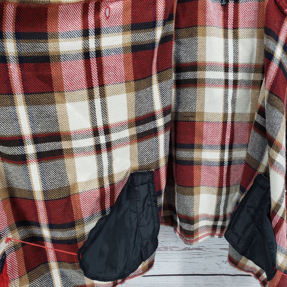 Takara Girls New Red Plaid Hooded Vest Poncho Size Medium - Picture 4 of 10